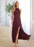 Phoebe A-Line High Neck Floor-Length Bridesmaid Dress With Split Front STKP0012968