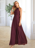 Phoebe A-Line High Neck Floor-Length Bridesmaid Dress With Split Front STKP0012968