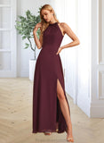 Phoebe A-Line High Neck Floor-Length Bridesmaid Dress With Split Front STKP0012968