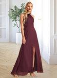 Phoebe A-Line High Neck Floor-Length Bridesmaid Dress With Split Front STKP0012968