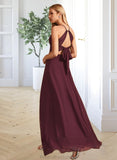 Phoebe A-Line High Neck Floor-Length Bridesmaid Dress With Split Front STKP0012968