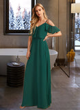 Jade A-Line V-neck Floor-Length Bridesmaid Dress With Ruffle STKP0012970