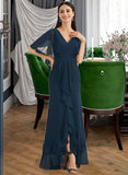 Genevieve A-Line V-neck Asymmetrical Bridesmaid Dress With Split Front STKP0012971