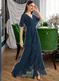 Genevieve A-Line V-neck Asymmetrical Bridesmaid Dress With Split Front STKP0012971