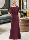 Kaylee Sheath/Column Scoop Neck Floor-Length Chiffon Bridesmaid Dress With Ruffle Split Front STKP0012972