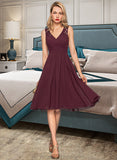 Hana A-Line V-neck Knee-Length Chiffon Bridesmaid Dress With Ruffle STKP0012973