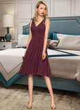 Hana A-Line V-neck Knee-Length Chiffon Bridesmaid Dress With Ruffle STKP0012973