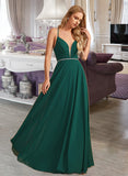 Keyla A-Line V-neck Floor-Length Bridesmaid Dress With Beading STKP0012974