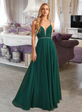 Keyla A-Line V-neck Floor-Length Bridesmaid Dress With Beading STKP0012974