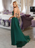 Keyla A-Line V-neck Floor-Length Bridesmaid Dress With Beading STKP0012974