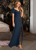 Peyton Sheath/Column V-neck Floor-Length Bridesmaid Dress With Split Front STKP0012976