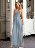 Maddison A-Line V-neck Floor-Length Bridesmaid Dress With Ruffle STKP0012977