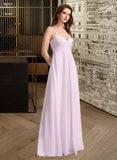 Alondra A-Line V-neck Floor-Length Bridesmaid Dress With Ruffle STKP0012982