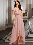 Jaslyn A-Line V-neck Asymmetrical Bridesmaid Dress With Split Front STKP0012983