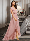 Jaslyn A-Line V-neck Asymmetrical Bridesmaid Dress With Split Front STKP0012983