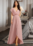 Jaslyn A-Line V-neck Asymmetrical Bridesmaid Dress With Split Front STKP0012983