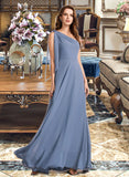 Johanna A-Line One-Shoulder Floor-Length Bridesmaid Dress With Bow(s) STKP0012985