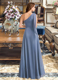 Johanna A-Line One-Shoulder Floor-Length Bridesmaid Dress With Bow(s) STKP0012985