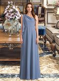 Johanna A-Line One-Shoulder Floor-Length Bridesmaid Dress With Bow(s) STKP0012985