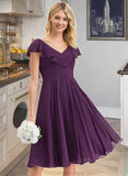 Geraldine A-line V-Neck Knee-Length Chiffon Bridesmaid Dress With Cascading Ruffles STKP0012987