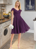 Geraldine A-line V-Neck Knee-Length Chiffon Bridesmaid Dress With Cascading Ruffles STKP0012987