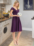 Geraldine A-line V-Neck Knee-Length Chiffon Bridesmaid Dress With Cascading Ruffles STKP0012987