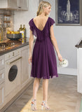 Geraldine A-line V-Neck Knee-Length Chiffon Bridesmaid Dress With Cascading Ruffles STKP0012987