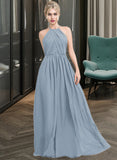 Helena A-Line Scoop Neck Floor-Length Chiffon Bridesmaid Dress With Ruffle STKP0012989