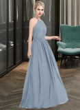 Helena A-Line Scoop Neck Floor-Length Chiffon Bridesmaid Dress With Ruffle STKP0012989