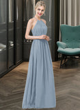 Helena A-Line Scoop Neck Floor-Length Chiffon Bridesmaid Dress With Ruffle STKP0012989