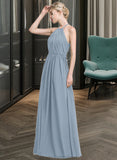 Helena A-Line Scoop Neck Floor-Length Chiffon Bridesmaid Dress With Ruffle STKP0012989