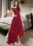 Taniya Ball-Gown/Princess Off-the-Shoulder Asymmetrical Tulle Bridesmaid Dress With Beading Sequins Bow(s) STKP0012991