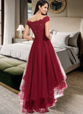 Taniya Ball-Gown/Princess Off-the-Shoulder Asymmetrical Tulle Bridesmaid Dress With Beading Sequins Bow(s) STKP0012991