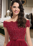 Taniya Ball-Gown/Princess Off-the-Shoulder Asymmetrical Tulle Bridesmaid Dress With Beading Sequins Bow(s) STKP0012991