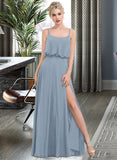 Kathy A-Line Square Neckline Floor-Length Chiffon Bridesmaid Dress With Split Front STKP0012992