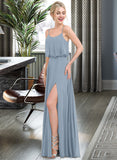 Kathy A-Line Square Neckline Floor-Length Chiffon Bridesmaid Dress With Split Front STKP0012992