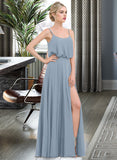 Kathy A-Line Square Neckline Floor-Length Chiffon Bridesmaid Dress With Split Front STKP0012992