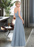 Kathy A-Line Square Neckline Floor-Length Chiffon Bridesmaid Dress With Split Front STKP0012992