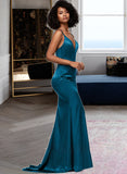 Saniya Trumpet/Mermaid V-neck Sweep Train Bridesmaid Dress STKP0012993