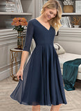 Anabelle A-Line V-neck Knee-Length Chiffon Bridesmaid Dress With Pockets STKP0012994