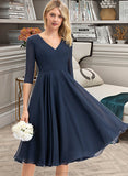 Anabelle A-Line V-neck Knee-Length Chiffon Bridesmaid Dress With Pockets STKP0012994