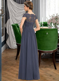 Andrea A-Line Scoop Neck Floor-Length Chiffon Lace Bridesmaid Dress STKP0012995