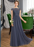 Andrea A-Line Scoop Neck Floor-Length Chiffon Lace Bridesmaid Dress STKP0012995