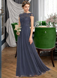 Andrea A-Line Scoop Neck Floor-Length Chiffon Lace Bridesmaid Dress STKP0012995