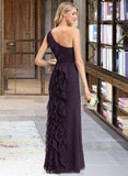 Kyla A-Line One-Shoulder Floor-Length Chiffon Bridesmaid Dress With Split Front Cascading Ruffles STKP0012997