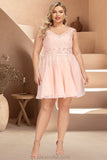 Piper A-line V-Neck Knee-Length Chiffon Lace Homecoming Dress With Beading STKP0020565