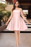 Kaiya A-line Square Short/Mini Satin Homecoming Dress STKP0020544