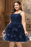 Jaden Ball-Gown/Princess Scoop Short/Mini Lace Tulle Homecoming Dress With Sequins STKP0020510