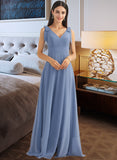 Sasha A-Line V-neck Floor-Length Bridesmaid Dress With Bow(s) Split Front STKP0013001