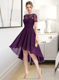 Melanie A-Line Scoop Neck Asymmetrical Chiffon Bridesmaid Dress STKP0013003